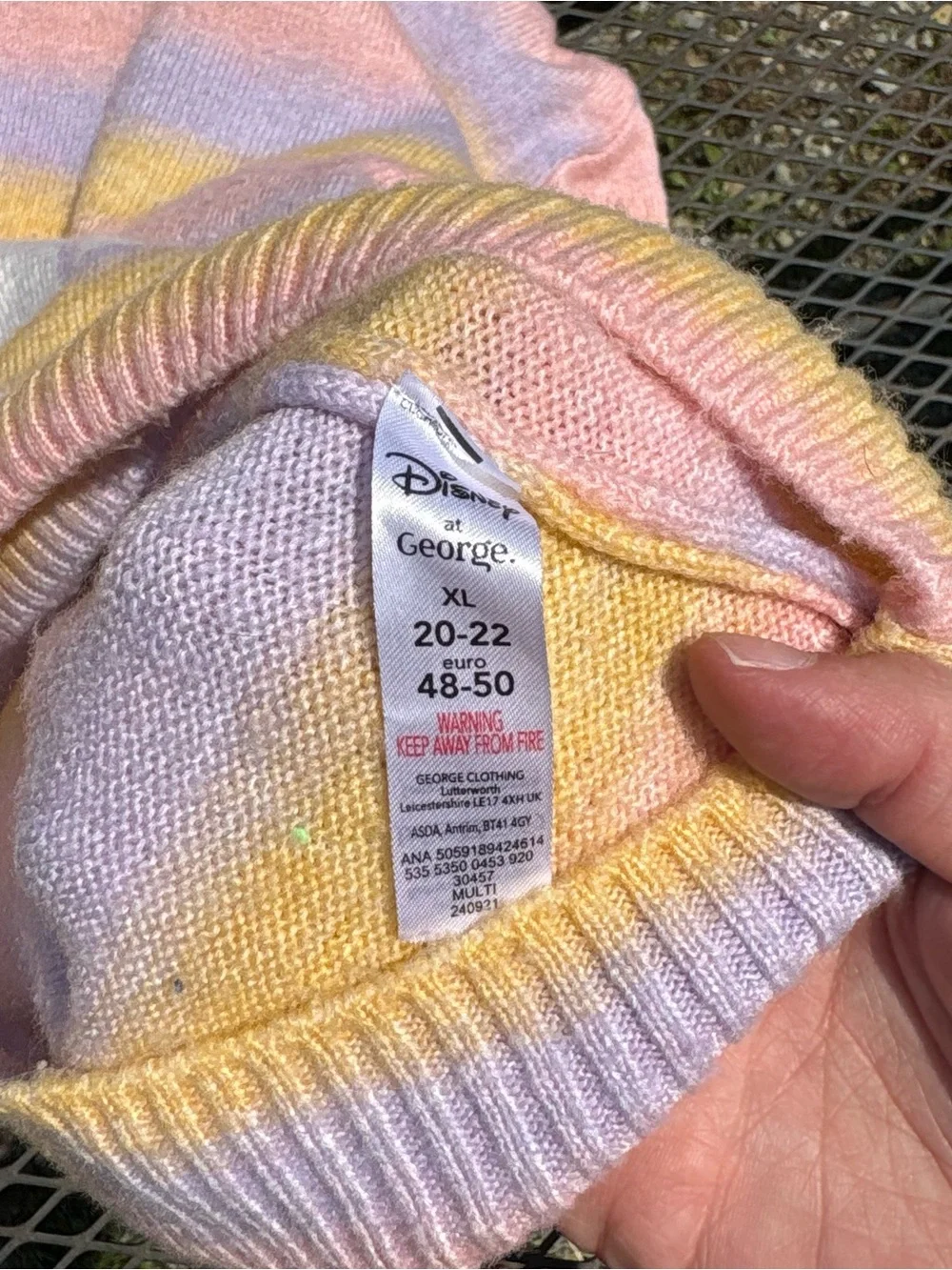 Disney Pastel Rainbow Castle Sweater Striped XL Pink Yellow Magic Kingdom